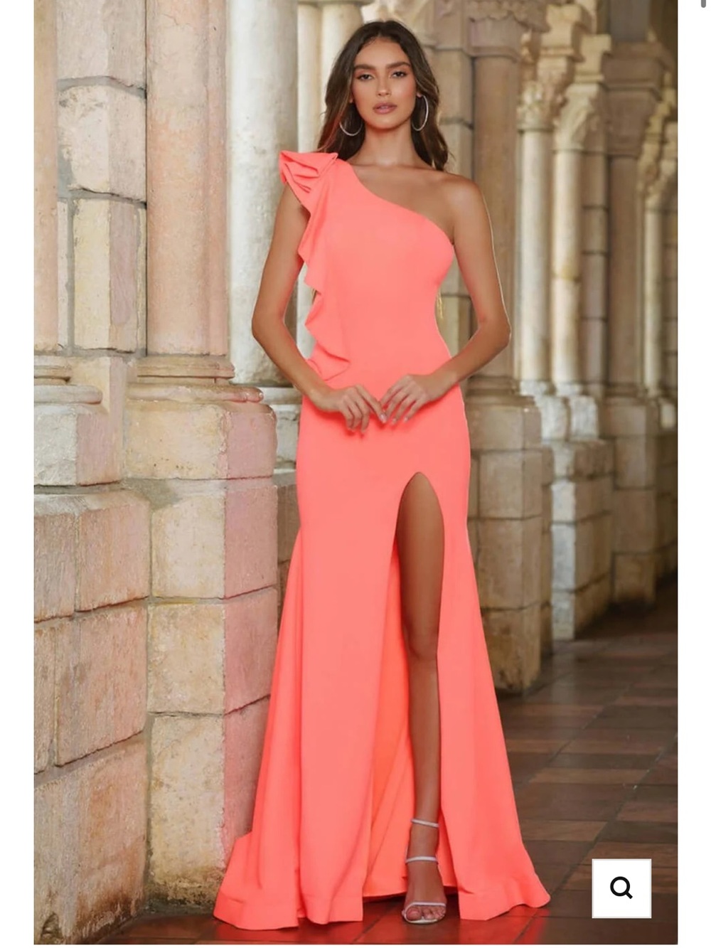 Coral One-Shoulder Ruffle Evening Dress